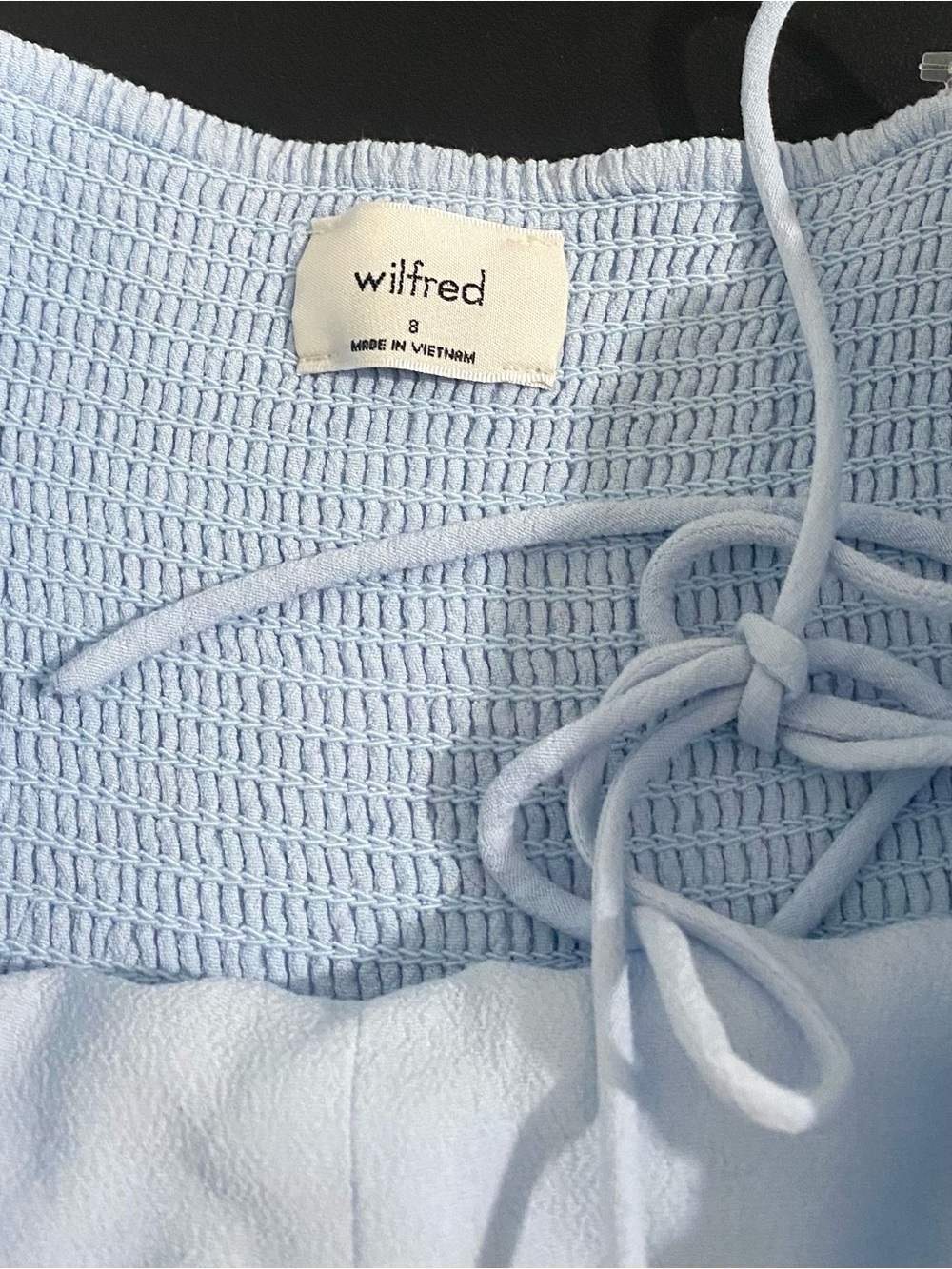 Aritzia Wilfred Fable Light Blue Corset Babydoll Smocked Mini Dress Size 8 - Picture 7 of 11